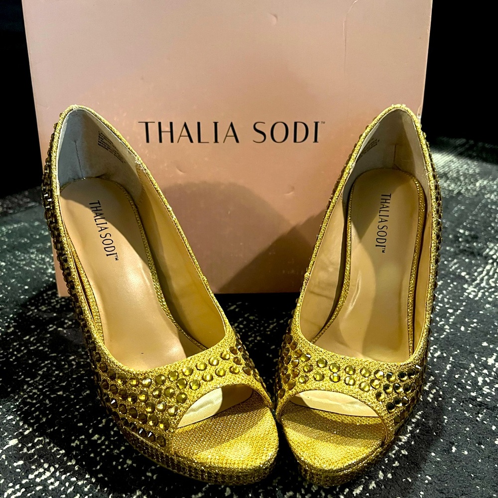 Thalia Sodi Embellished Gold Shoe